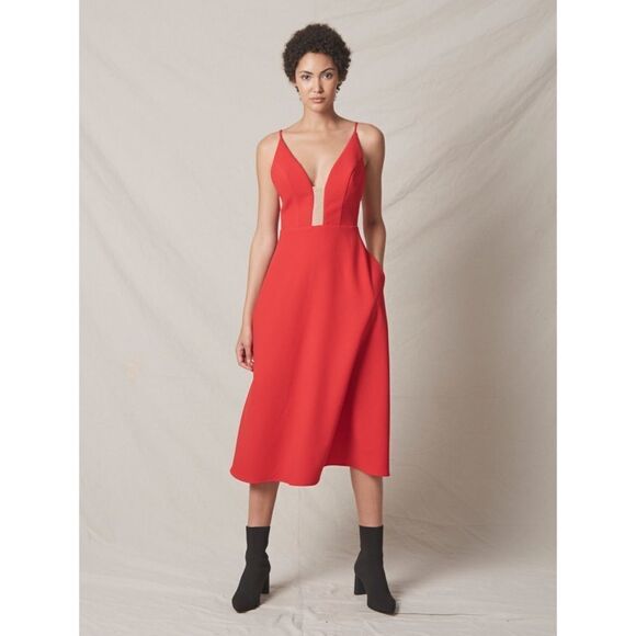 Allen Schwartz Roksana Plunging Neck Midi Dress - Picture 1 of 12